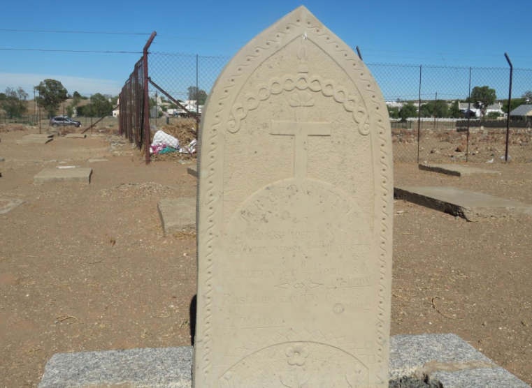 Tombstone of Jacobus Adriaan Louw engraved by Cornelius de Waal SJ De